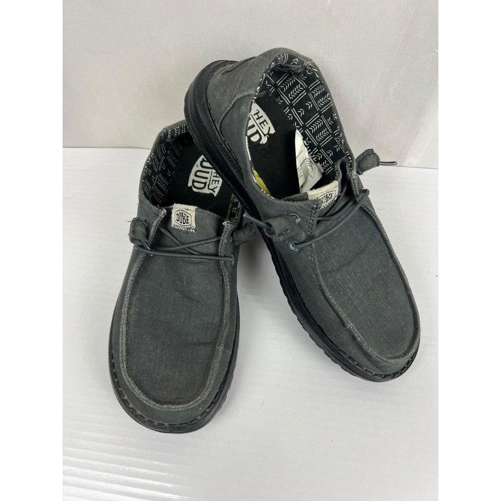 Hey Dude Windy Women's charcoal Grey Canvas Slip On Moc Toe Loafers Shoee